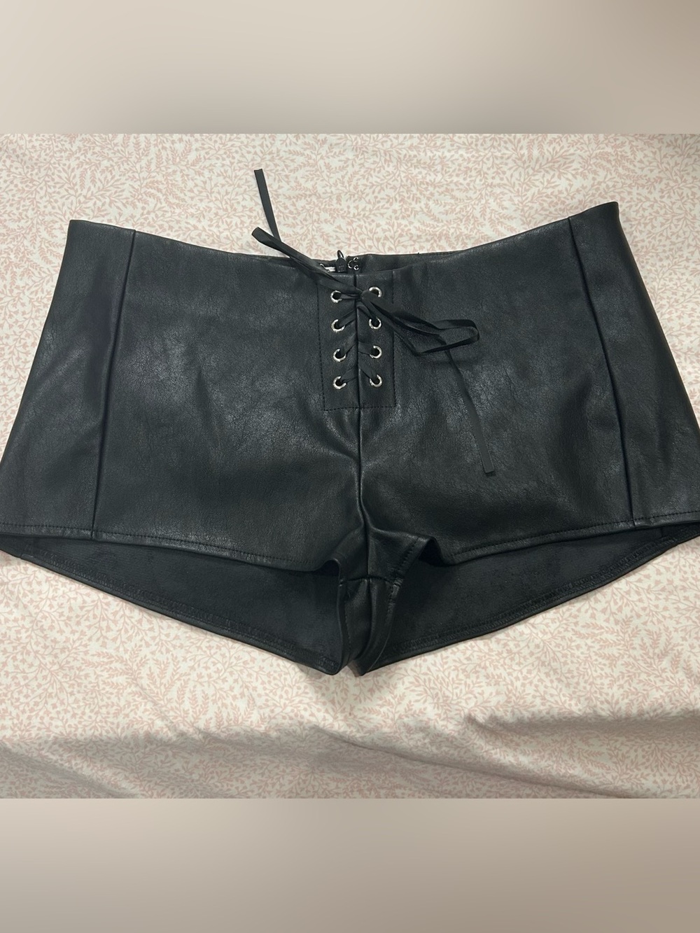 faux leather lace up shorts